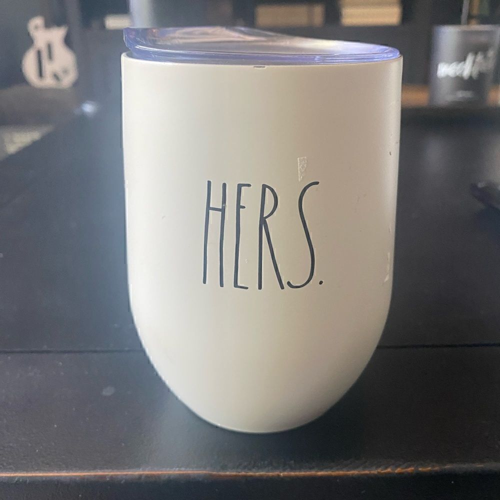 Rae Dunn HERS Tumbler 12 Oz cup white NWOB